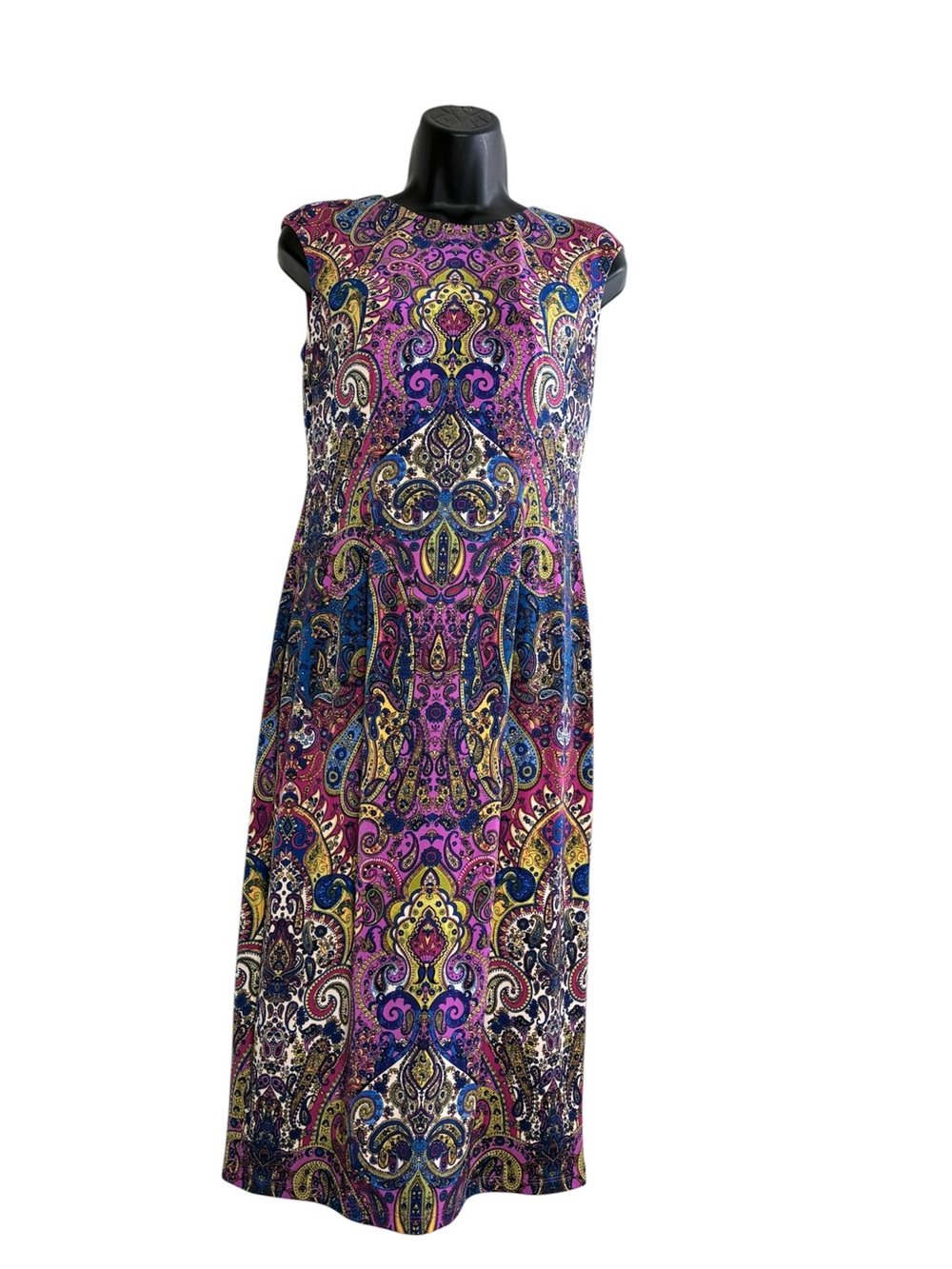 London Times Paisley Print Stretchy Midi Dress Sleeveless